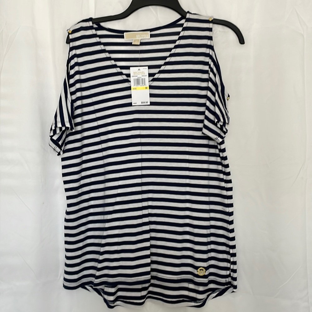 Michael Kors Striped Cold Shoulder Top Medium NWT